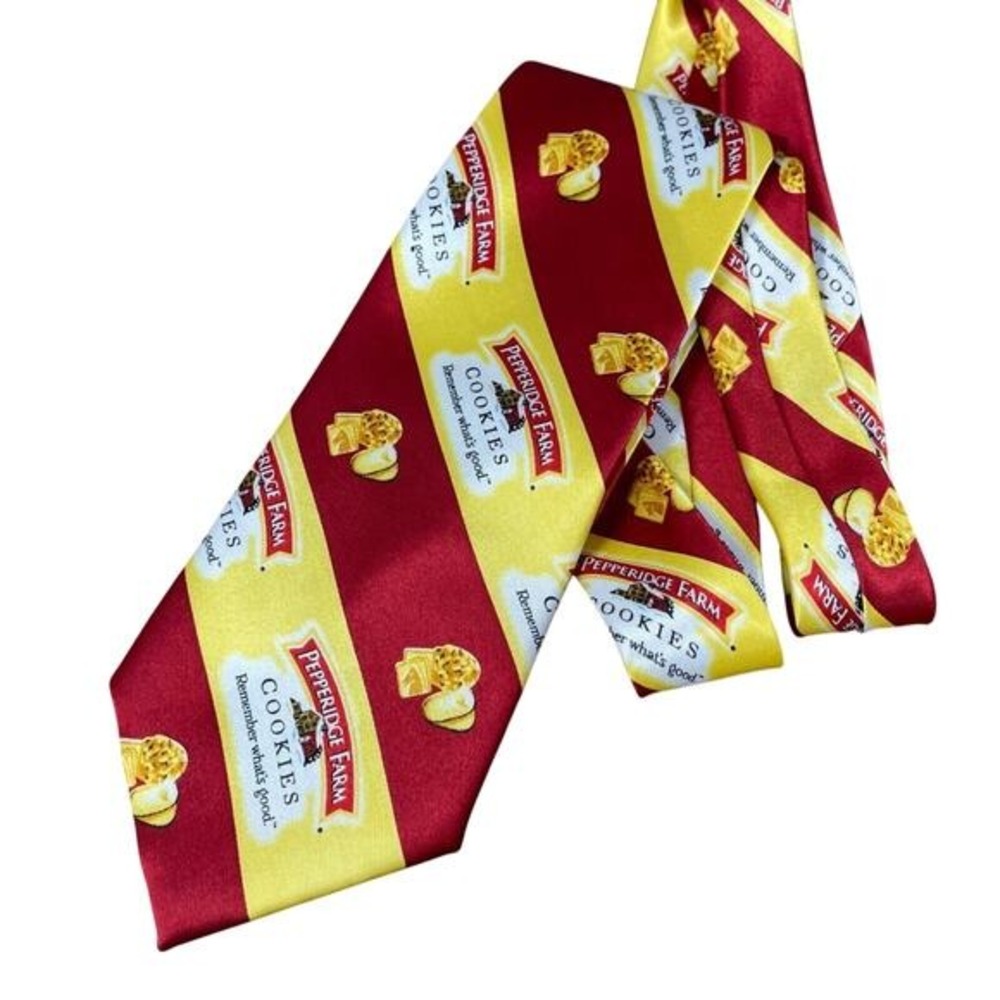 Pepperidge Farm Cookies Tie Red Yellow Striped Novelty Wolfmark Work Funky Retro